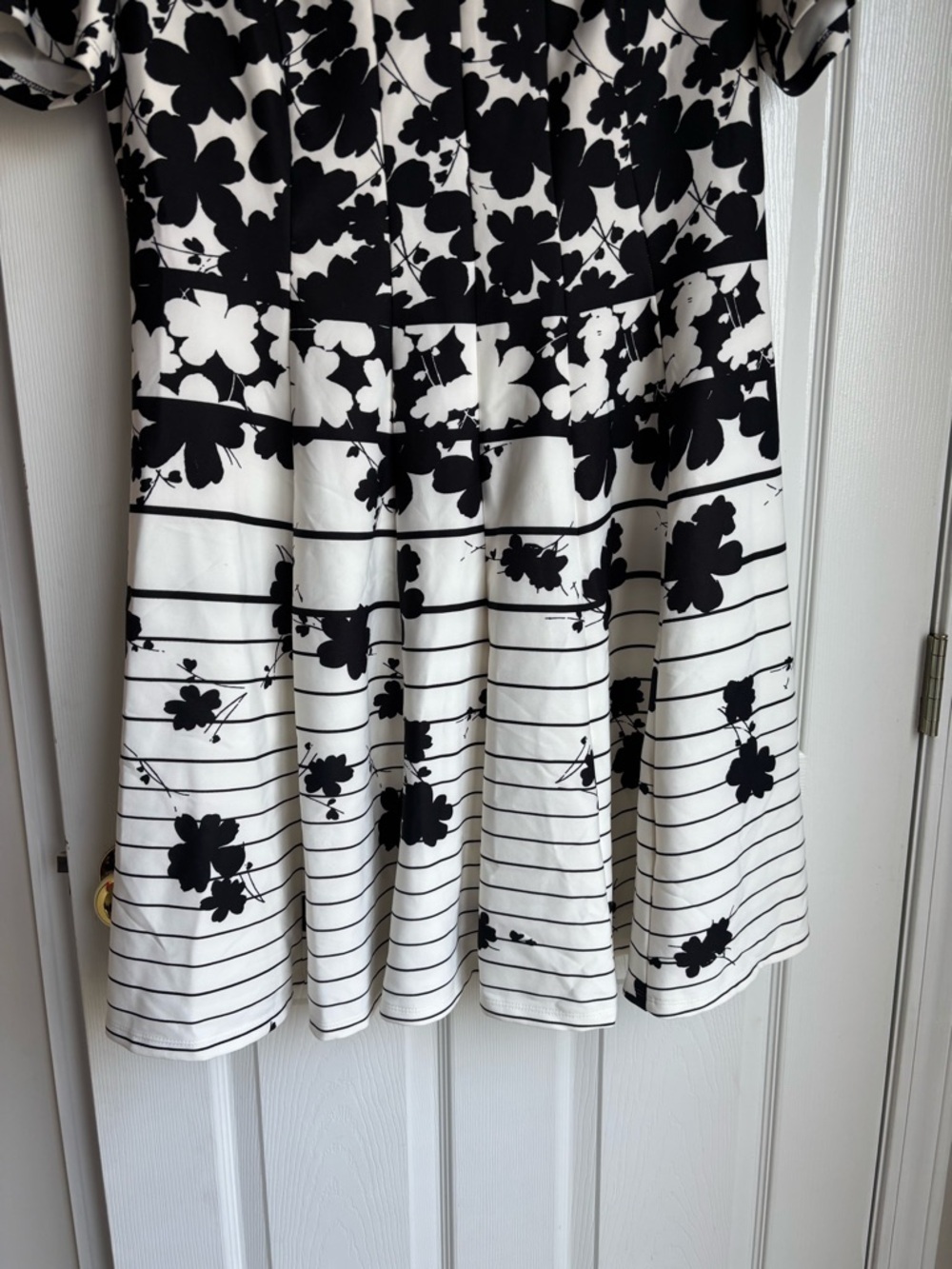 Julian Taylor Black and White Floral Striped Fit-and-Flare Mini Dress - Picture 2 of 7